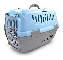 Переноска для животных "Турне" M с прозр. пласт. дверцей, 48*32*32 см., голубая