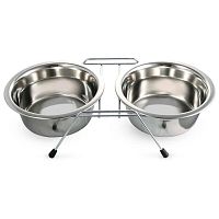 Миска металлическая на подставке, 2*1,60л