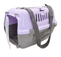 Переноска для животных "Турне" M с прозр. пласт. дверцей (коврик + ремень)  48*32*32 см., фиолетовая